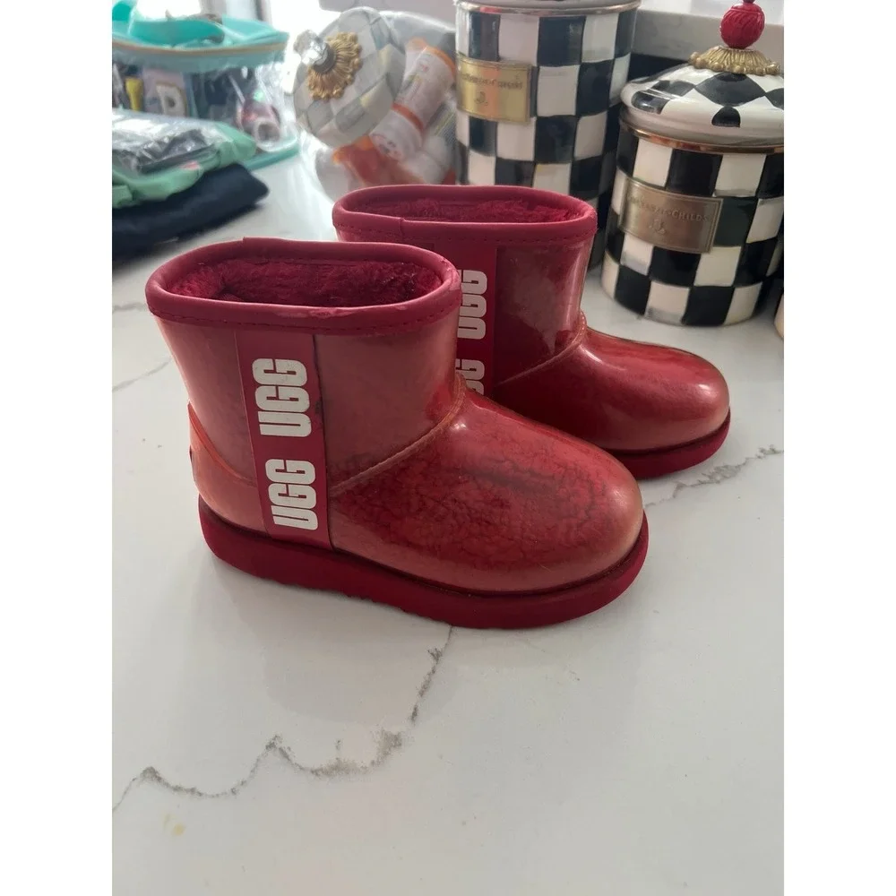 UGG Kids Classic Clear Mini II Red Waterproof Snow Boots 1112386K Size 11